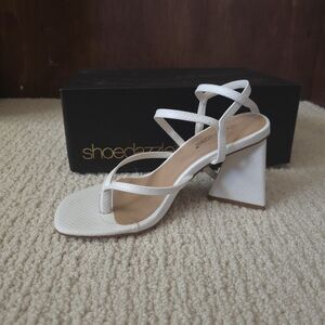 White Chunky Snakeskin Sandals